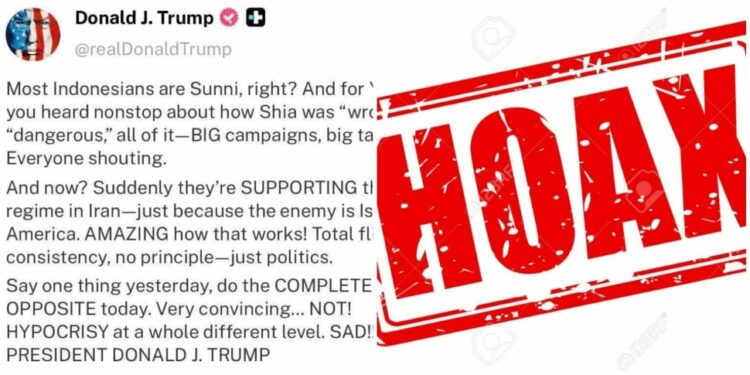 HOAKS! Donald Trump Provokasi Masyarakat Indonesia yang Sunni agar Tak Dukung Iran