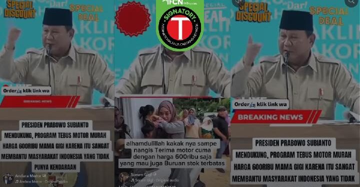 Keliru: Video Presiden Prabowo Mempromosikan Motor Murah Rp 600 Ribu